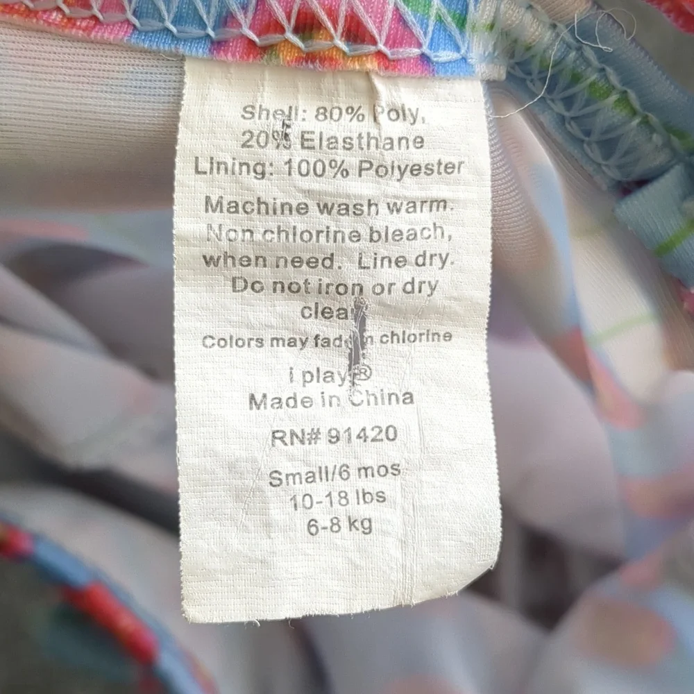 6M Striped Floral I Play One Piece Baby Swimsuit With Built-In Swim Diaper